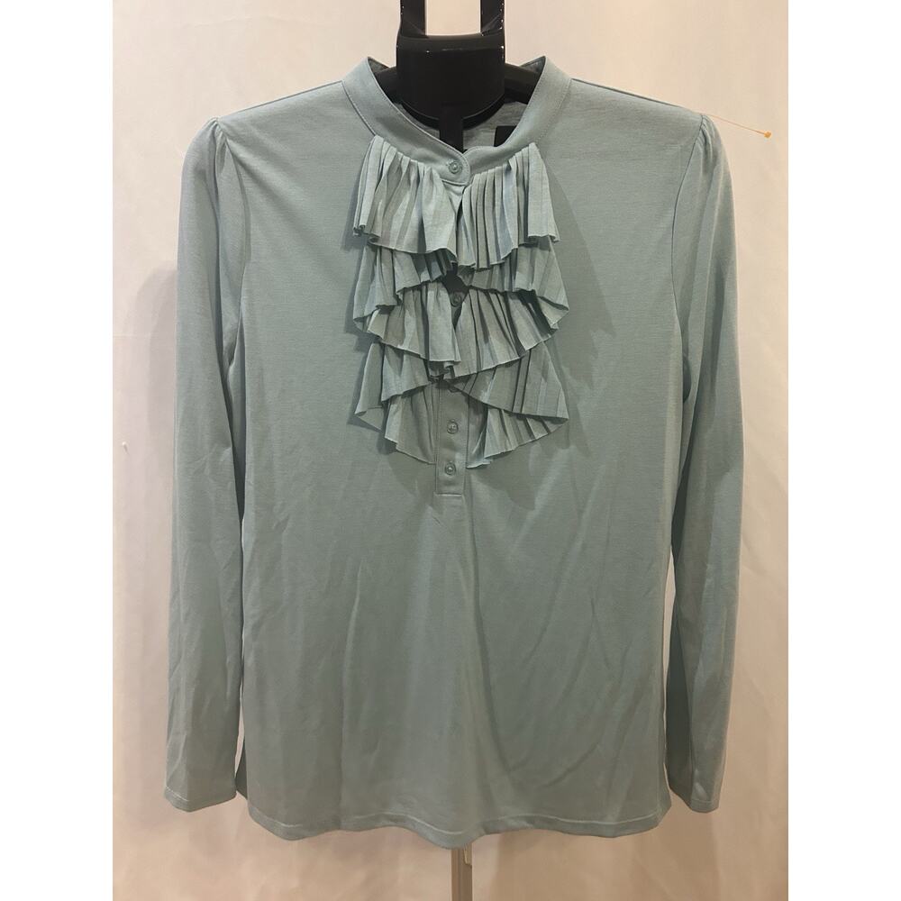 Talbots Blue Ruffle Front Blouse size L